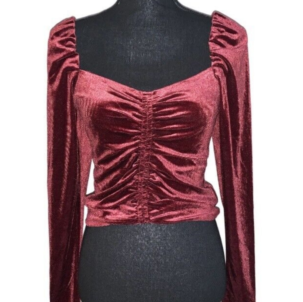 BB DAKOTA By Steve Madden Size S RedChiffon Ruched Top Long Sleeve NWOT